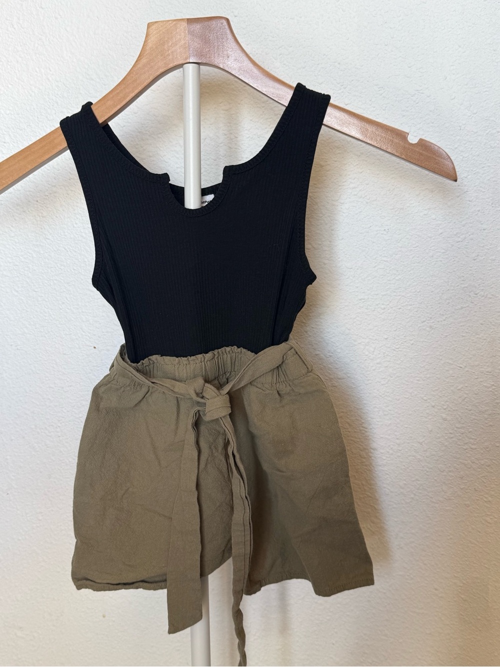 PatPat Girls Size 4-5Y Black/olive Ribbed Sleeveless Jumpsuit Romper